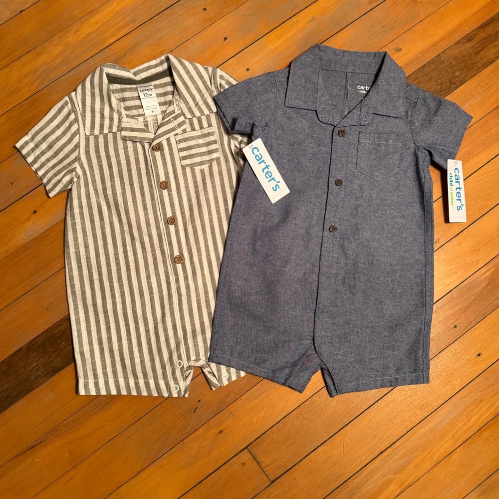 NWT Carter's Striped and Chambray Romper Set